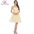 GK sin tirantes de gasa amor vestido de dama de honor de color amarillo claro GK000006